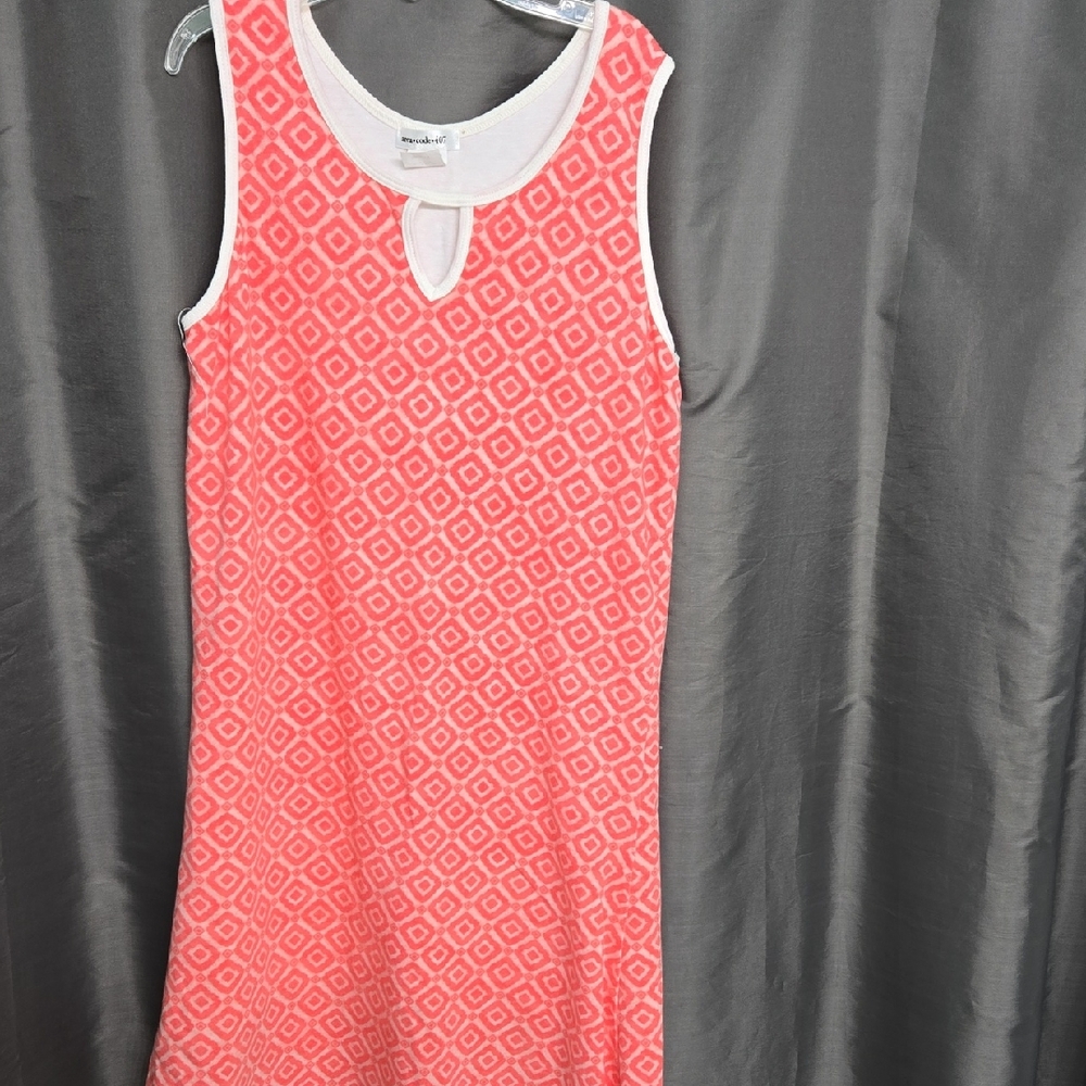 Like-new! Coral and White Sleeveless Crew Neck Sundress